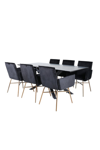 Venture Home Piazza Matbord - Svart / Svart Faner+Petra Stol - Distressed Copper / Black Velvet_6