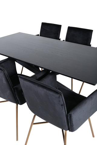 Venture Home Piazza Matbord - Svart / Svart Faner+Petra Stol - Distressed Copper / Black Velvet_6