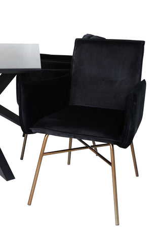 Venture Home Piazza Matbord - Svart / Svart Faner+Petra Stol - Distressed Copper / Black Velvet_6