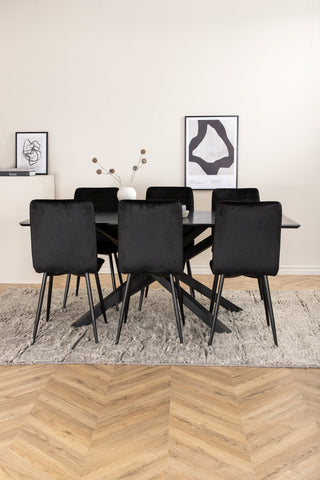 Venture Home Piazza Matbord - Svart / Svart Faner+Windu Lyx Stol - Svart / Svart Sammet_6