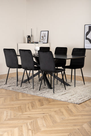 Venture Home Piazza Matbord - Svart / Svart Faner+Windu Lyx Stol - Svart / Svart Sammet_6