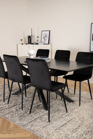 Venture Home Piazza Matbord - Svart / Svart Faner+Windu Lyx Stol - Svart / Svart Sammet_6