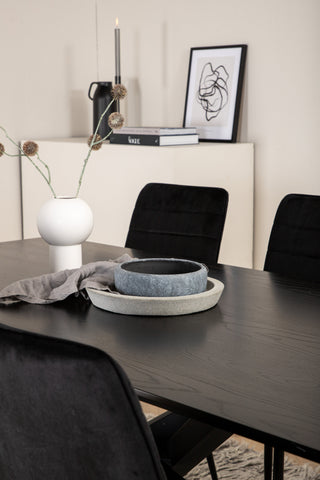 Venture Home Piazza Matbord - Svart / Svart Faner+Windu Lyx Stol - Svart / Svart Sammet_6