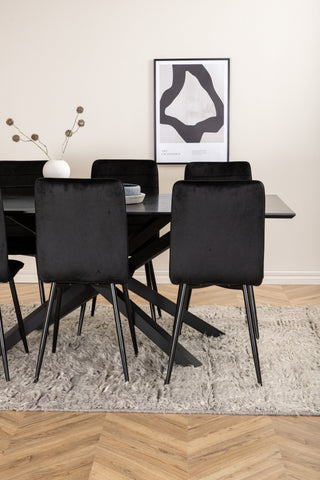 Venture Home Piazza Matbord - Svart / Svart Faner+Windu Lyx Stol - Svart / Svart Sammet_6