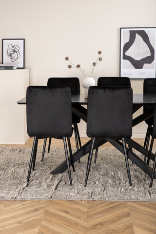 Venture Home Piazza Matbord - Svart / Svart Faner+Windu Lyx Stol - Svart / Svart Sammet_6