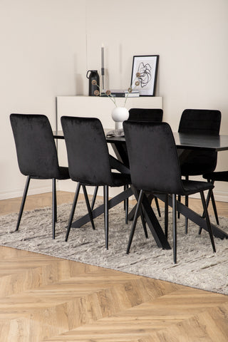 Venture Home Piazza Matbord - Svart / Svart Faner+Windu Lyx Stol - Svart / Svart Sammet_6