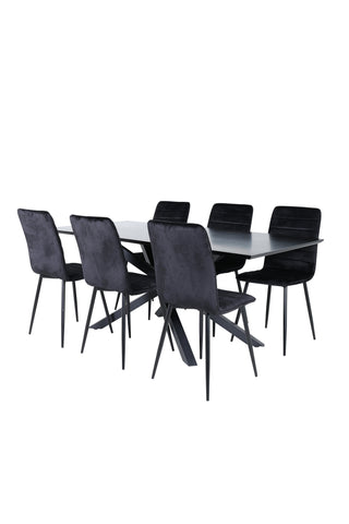 Venture Home Piazza Matbord - Svart / Svart Faner+Windu Lyx Stol - Svart / Svart Sammet_6