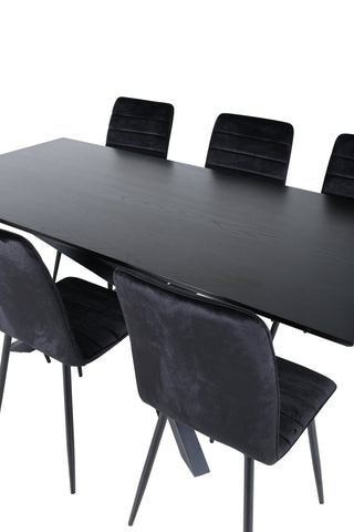 Venture Home Piazza Matbord - Svart / Svart Faner+Windu Lyx Stol - Svart / Svart Sammet_6