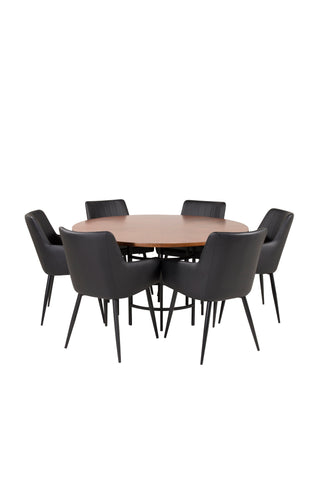 Venture Home Köpenhamn - Matbord runt - Brun / Svart +Comfort - Matstol 2-pack - svart/svart _6