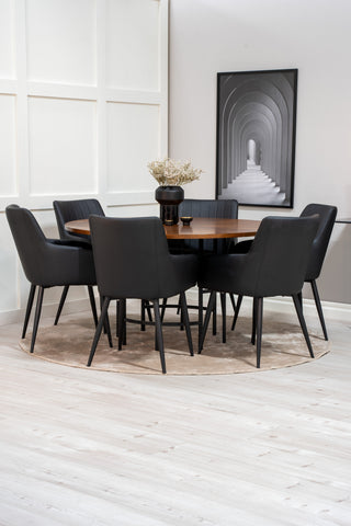 Venture Home Köpenhamn - Matbord runt - Brun / Svart +Comfort - Matstol 2-pack - svart/svart _6