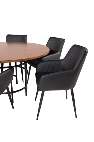 Venture Home Köpenhamn - Matbord runt - Brun / Svart +Comfort - Matstol 2-pack - svart/svart _6
