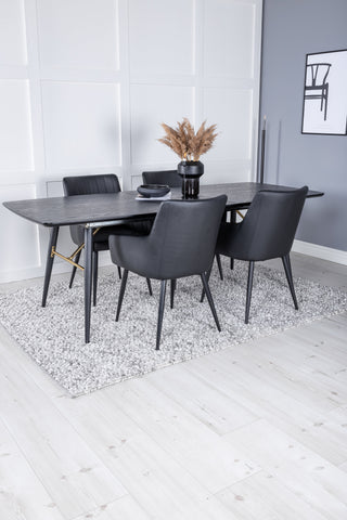 Venture Home Guld Förlängningsbord - 180/220*85*H76 Svart Faner - Svarta ben - Mässingsdetaljer +Comfort - Matstol 2-pack - svart/Svart _4