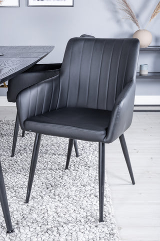 Venture Home Guld Förlängningsbord - 180/220*85*H76 Svart Faner - Svarta ben - Mässingsdetaljer +Comfort - Matstol 2-pack - svart/Svart _4
