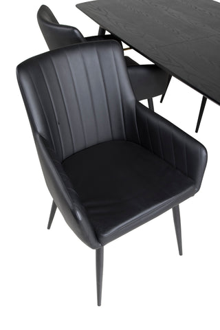 Venture Home Guld Förlängningsbord - 180/220*85*H76 Svart Faner - Svarta ben - Mässingsdetaljer +Comfort - Matstol 2-pack - svart/Svart _4