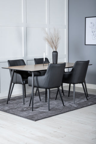 Venture Home Silar Matbord - 180 cm - "Wood Look" Melamin / Svarta Ben + Comfort - Matstol 2-pack - svart/svart _4