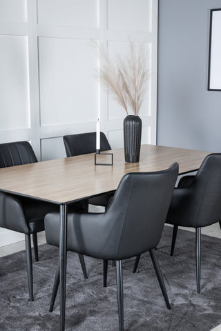 Venture Home Silar Matbord - 180 cm - "Wood Look" Melamin / Svarta Ben + Comfort - Matstol 2-pack - svart/svart _4