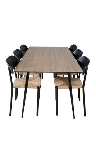 Venture Home Silar Matbord - 180 cm - "Wood Look" Melamin / Svarta Ben +Polly Steel Matstol 2-pack, K/D, Svart ryggljussits _6