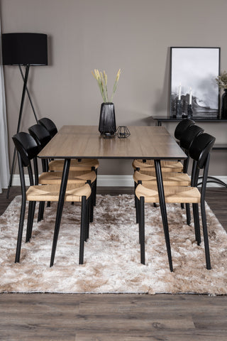 Venture Home Silar Matbord - 180 cm - "Wood Look" Melamin / Svarta Ben +Polly Steel Matstol 2-pack, K/D, Svart ryggljussits _6