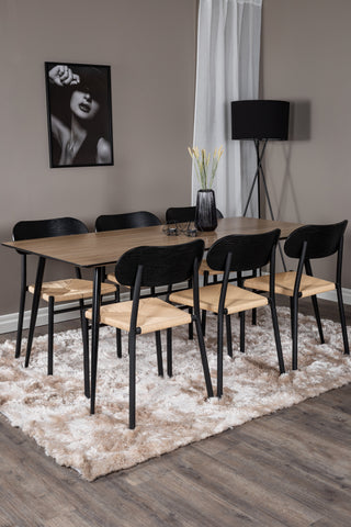 Venture Home Silar Matbord - 180 cm - "Wood Look" Melamin / Svarta Ben +Polly Steel Matstol 2-pack, K/D, Svart ryggljussits _6