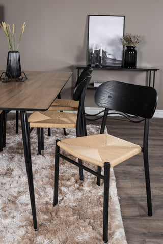 Venture Home Silar Matbord - 180 cm - "Wood Look" Melamin / Svarta Ben +Polly Steel Matstol 2-pack, K/D, Svart ryggljussits _6