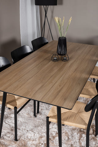 Venture Home Silar Matbord - 180 cm - "Wood Look" Melamin / Svarta Ben +Polly Steel Matstol 2-pack, K/D, Svart ryggljussits _6