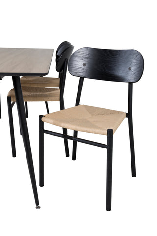 Venture Home Silar Matbord - 180 cm - "Wood Look" Melamin / Svarta Ben +Polly Steel Matstol 2-pack, K/D, Svart ryggljussits _6