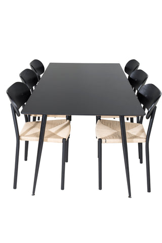 Venture Home Silar Matbord - 180 cm - Svart Melamin / Svarta Ben +Polly Steel Matstol 2-pack, K/D, Svart bakljussits _6