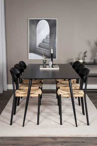 Venture Home Silar Matbord - 180 cm - Svart Melamin / Svarta Ben +Polly Steel Matstol 2-pack, K/D, Svart bakljussits _6