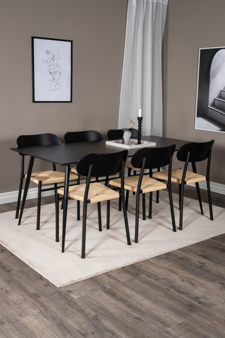 Venture Home Silar Matbord - 180 cm - Svart Melamin / Svarta Ben +Polly Steel Matstol 2-pack, K/D, Svart bakljussits _6
