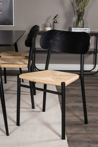 Venture Home Silar Matbord - 180 cm - Svart Melamin / Svarta Ben +Polly Steel Matstol 2-pack, K/D, Svart bakljussits _6