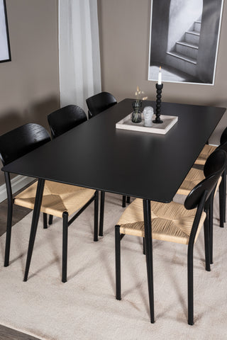 Venture Home Silar Matbord - 180 cm - Svart Melamin / Svarta Ben +Polly Steel Matstol 2-pack, K/D, Svart bakljussits _6