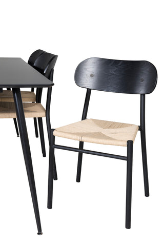 Venture Home Silar Matbord - 180 cm - Svart Melamin / Svarta Ben +Polly Steel Matstol 2-pack, K/D, Svart bakljussits _6