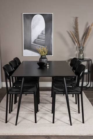 Venture Home Silar Matbord - 180 cm - Svart Melamin / Svarta Ben +Polly Matstol 2-pack - Svart / Svart _6
