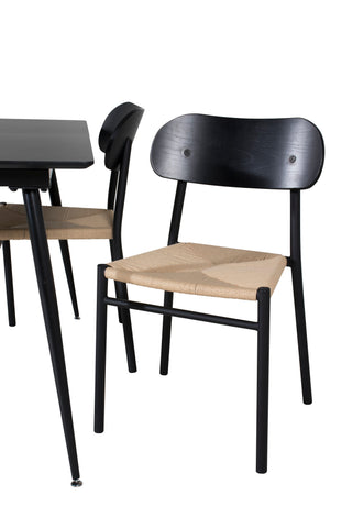 Venture Home Silar förlängningsbord - svart melamin / svarta ben + Polly stålmatsalsstol 2-pack, K/D, svart bakljussits _4