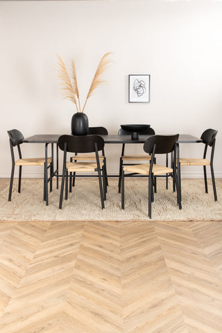 Venture Home Uno Matbord - Svart / Svart faner +Polly Steel Matstol 2-pack, K/D, Svart bakljussits _6