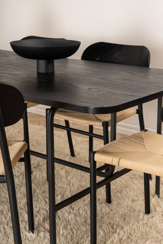 Venture Home Uno Matbord - Svart / Svart faner +Polly Steel Matstol 2-pack, K/D, Svart bakljussits _6