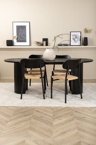 Venture Home Bianca Ovalt Matbord - Svart / Svart faner +Polly Steel Matstol 2-pack, K/D, Svart bakljussits _4