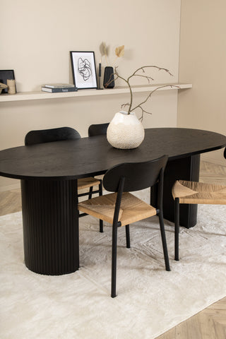 Venture Home Bianca Ovalt Matbord - Svart / Svart faner +Polly Steel Matstol 2-pack, K/D, Svart bakljussits _4