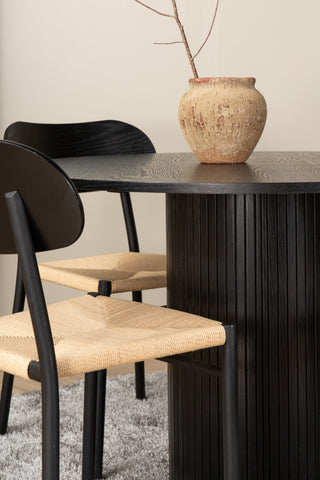 Venture Home Bianca Runt Matbord - Svart / Svart faner +Polly Steel Matstol 2-pack, K/D, Svart bakljussits _4