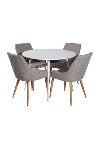 Venture Home Plaza Runt Bord 100 cm - Vit skiva / Vita Ben +Plaza Matstol 2-pack - Ek-Look / Ljusgrå _4