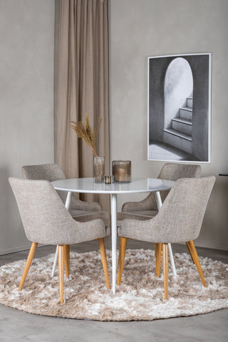 Venture Home Plaza Runt Bord 100 cm - Vit skiva / Vita Ben +Plaza Matstol 2-pack - Ek-Look / Ljusgrå _4