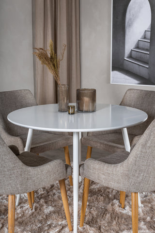 Venture Home Plaza Runt Bord 100 cm - Vit skiva / Vita Ben +Plaza Matstol 2-pack - Ek-Look / Ljusgrå _4