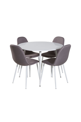 Venture Home Plaza Runt Bord 100 cm - Vit skiva / Vita ben +Polar Matstol - Vit / Mellangrå _4