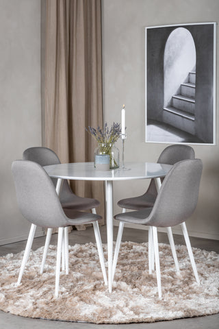 Venture Home Plaza Runt Bord 100 cm - Vit skiva / Vita ben +Polar Matstol - Vit / Mellangrå _4