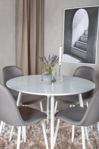 Venture Home Plaza Runt Bord 100 cm - Vit skiva / Vita ben +Polar Matstol - Vit / Mellangrå _4