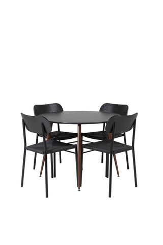 Venture Home Plaza Runt Bord 100 cm - Svart Skiva - Valnötsben +Polly Matstol 2-pack - Svart / Svart _4