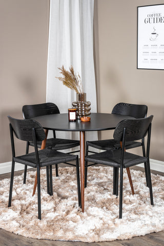 Venture Home Plaza Runt Bord 100 cm - Svart Skiva - Valnötsben +Polly Matstol 2-pack - Svart / Svart _4