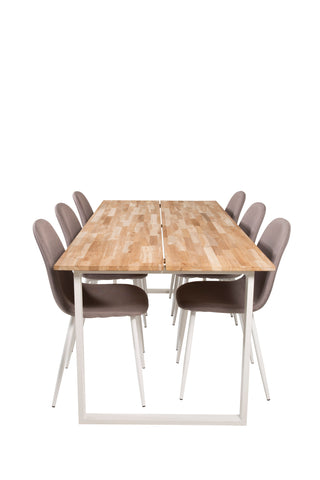 Venture Home Cirebon Matbord 200*90cm - Teak / Vit +Polar Matstol - Vit / Mellangrå _6