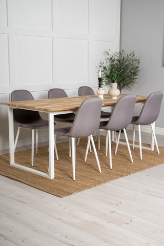 Venture Home Cirebon Matbord 200*90cm - Teak / Vit +Polar Matstol - Vit / Mellangrå _6