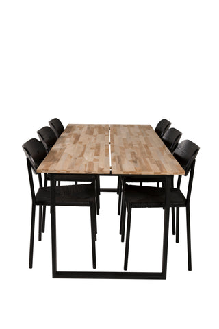 Venture Home Cirebon Matbord 200*90cm - Teak / Svart +Polly Matstol 2-pack - Svart / Svart _6